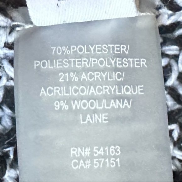 Calvin Klein Marled Chunky Knit Scarf Long Black Fringe Pom Pom Wool Blend - Picture 6 of 8